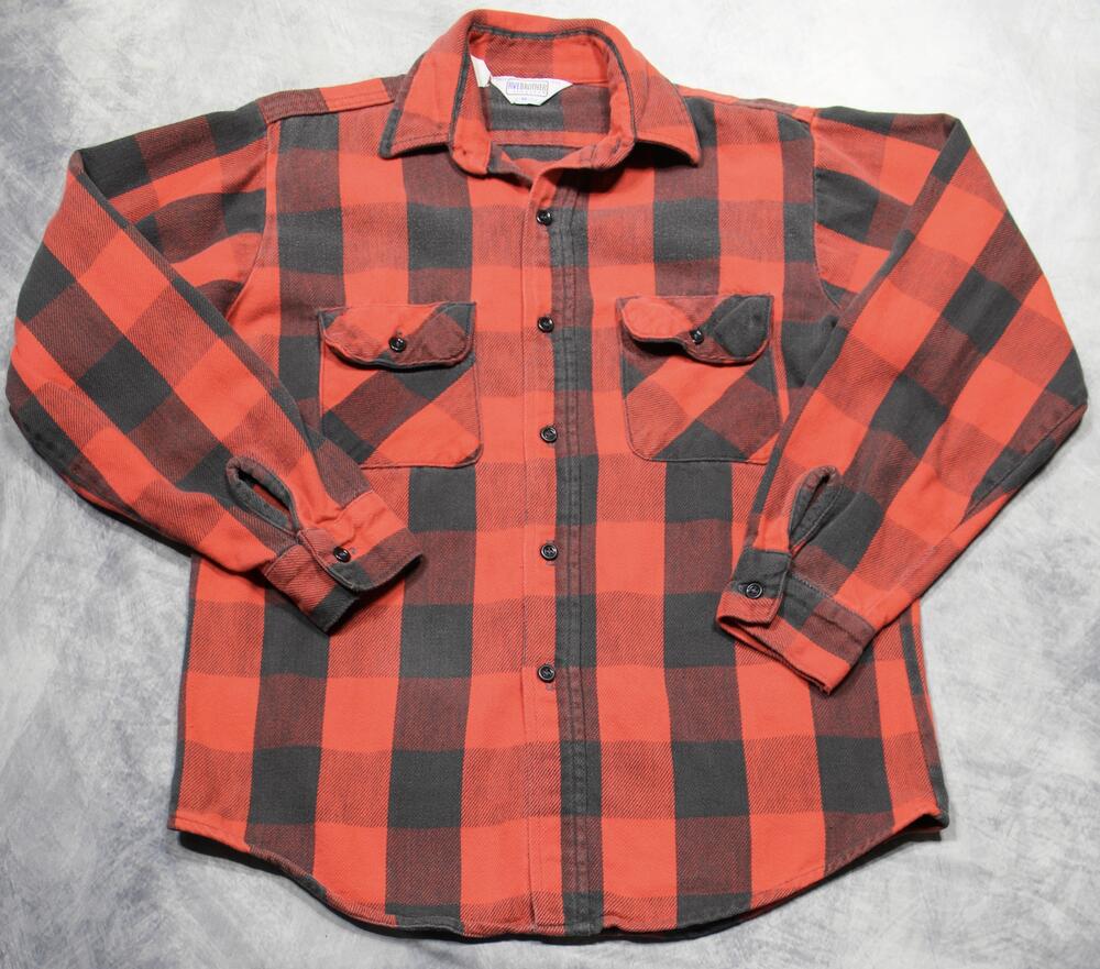 Vintage Five Brother Long Sleeve Shirt Mens M Red Plaid Buffalo Flannel USA